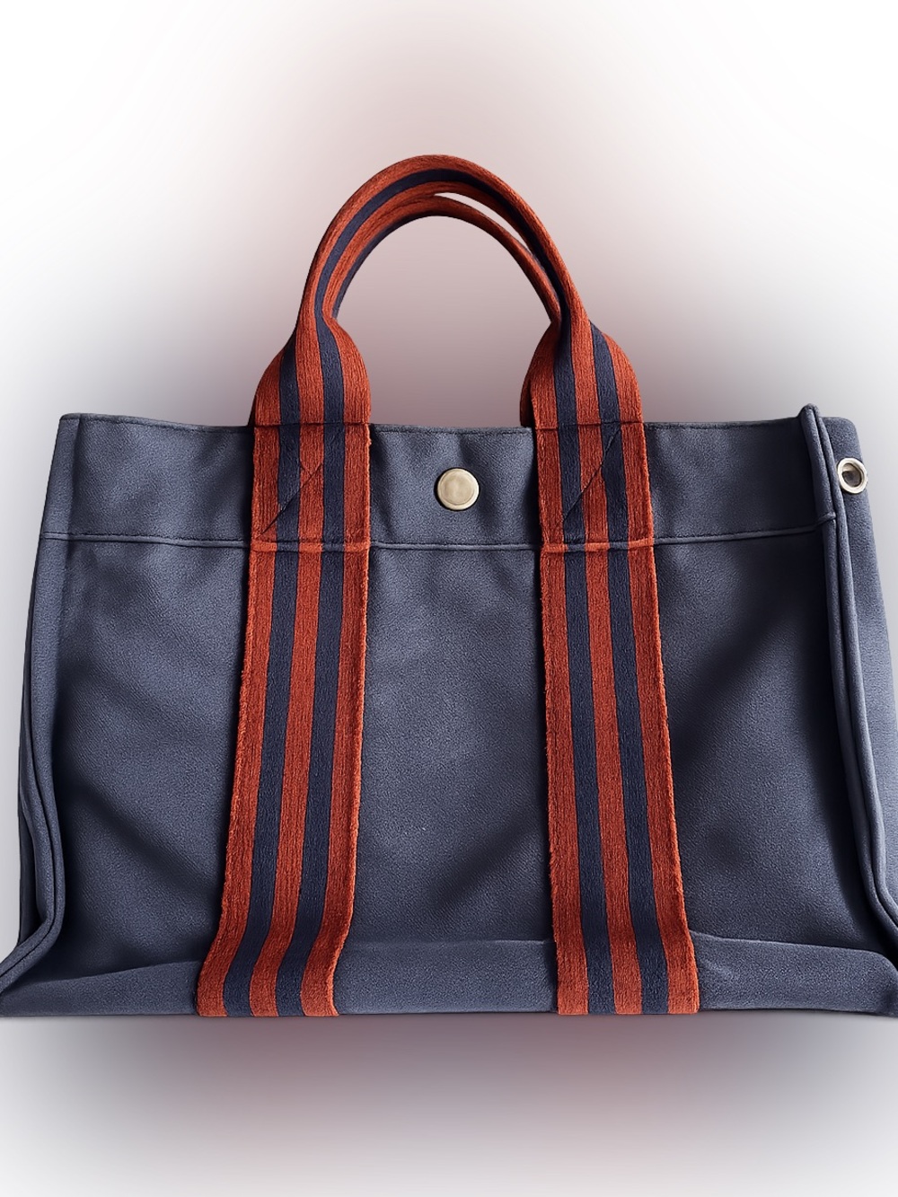 Hermès Fourre Tout PM Mini Tote Navy Canvas Stripe Bag - Authentic Y2K